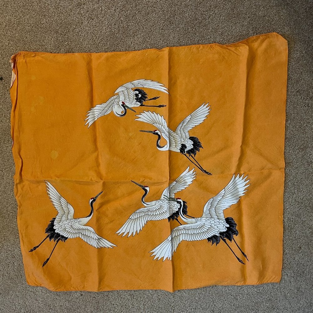 VTG Crane Scarf GUC Lovely colors Neon Orange Birds